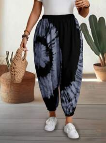 EMERY ROSE Plus Size Summer Countryside Printed Daily Casual Tapered Leg Pants Spring Country Style For Vacation Fall - Blue - View 5