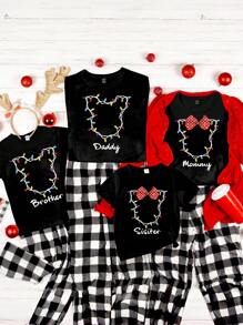 Manfinity 1 pieza Camiseta de cuello redondo de manga corta casual de Navidad con estampado de luces coloridas, adecuada para fiesta familiar de Navidad para hombres
