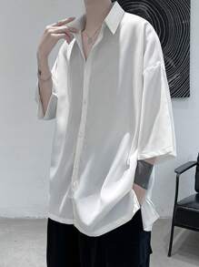 Claim Dot Loose Fit Men's Split Hem Drop Shoulder Shirt, For Fall