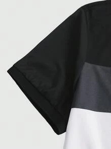 Manfinity Homme 大尺碼男士夏季條紋短袖休閒拼色領通勤 Polo 衫，適合外出，大尺碼，正式 - 彩色 - 查看 5