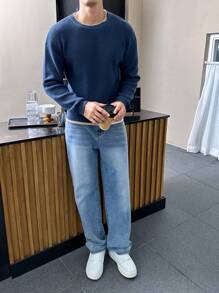 Manfinity Homme Men's Round Neck Long Sleeve Fashion Charming Casual Sweater - Blue - View 3