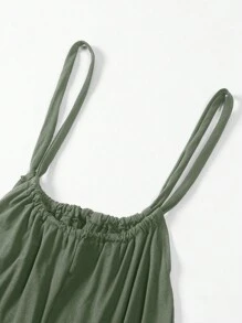 SHEIN Unity Bộ áo liền quần màu trơn đơn giản dành cho nữ để mặc hàng ngày - màu xanh lá - Xem 4