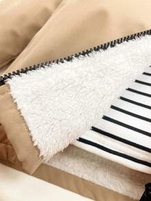 1件年輕男孩日常穿著、學校、旅行和運動秋冬季時尚舒適連帽夾克，內裡加厚，保暖效果佳 - 杏色 - 查看 5