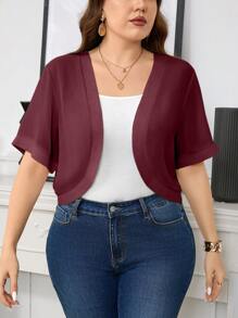 SHEIN Clasi Áo khoác hở trước tay ngắn màu trơn cỡ lớn cho nữ, mùa thu - Màu Đỏ Sâu - Xem 1