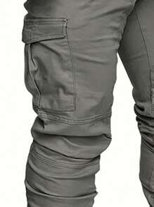 Manfinity Roughcore Men Casual Drawstring Waist Cargo Pants, For Fall - Dark Grey - View 7