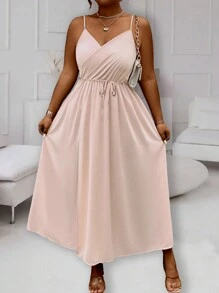 SHEIN Unity Plus Size Solid Color Criss-Cross Wrap Light Pink Cami Tank Dress - Pink - View 5