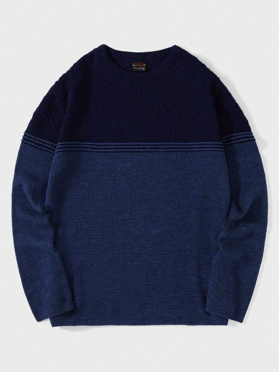 RueChic Men Colourblock Jumper - Navy Blue - View 1