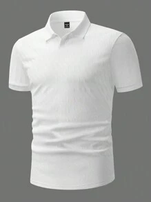 Manfinity Homme 男士夏季休闲纯色纹理 Polo 衫 - 白色 - 查看 1