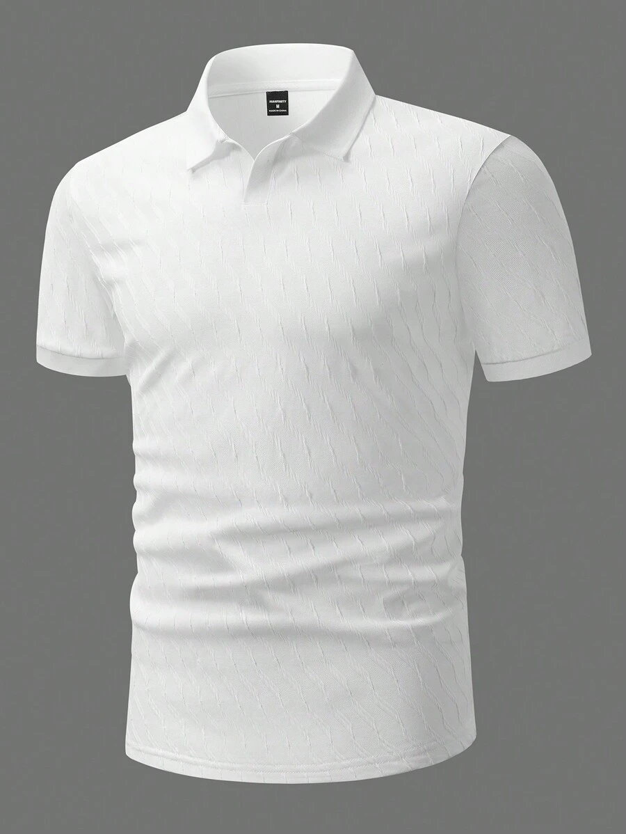 Manfinity Homme 男士夏季休闲纯色纹理 Polo 衫 - 白色 - 查看 1