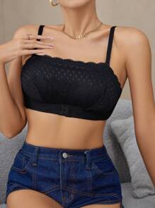 1 Áo Ngực Bandeau Chống Trơn Trượt Cho Nữ, Áo Ống Ren Lãng Mạn Mùa Hè Với Dây Đai Có Thể Tháo Rời - màu đen - Xem 5