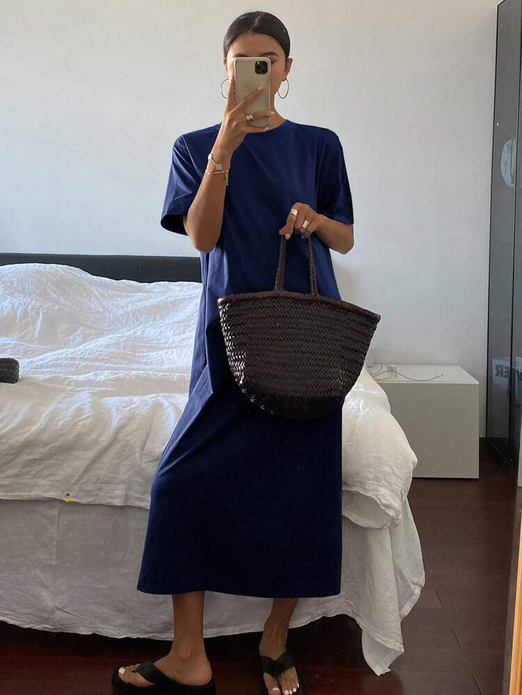 Women's Loose Fit Round Neck Short Sleeve Elegant Casual Dress SunDress
