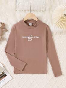 Tween Girls Simple Coffee Brown Long Sleeve Thermal Underwear, Warm And Comfortable For Fall And Winter - Coffee Brown - View 1