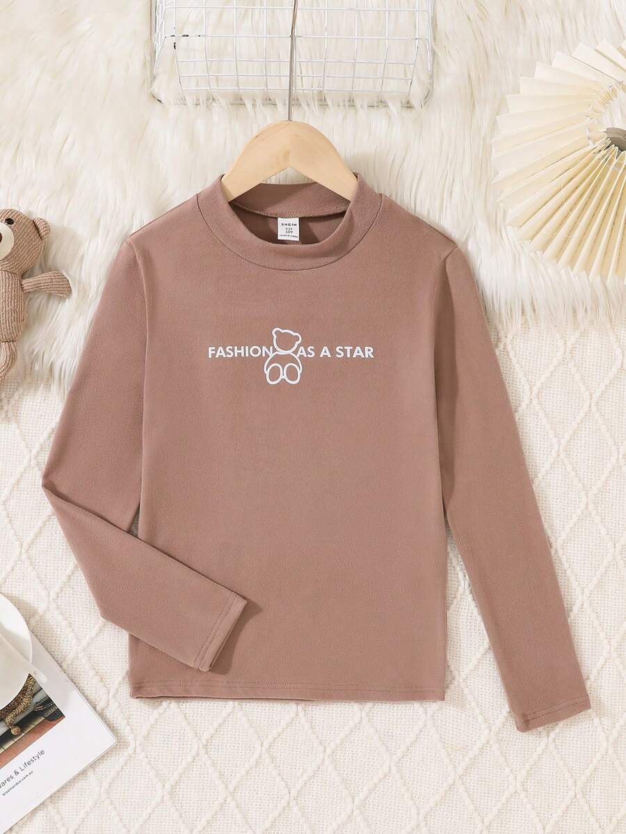 Tween Girls Simple Coffee Brown Long Sleeve Thermal Underwear, Warm And Comfortable For Fall And Winter - Coffee Brown - View 1