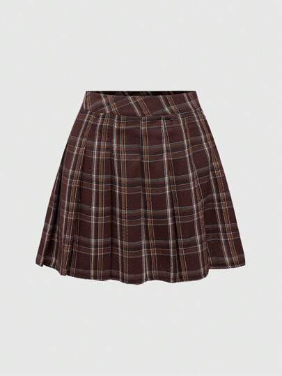 Minifalda evasé a cuadros para mujer, estilo escolar