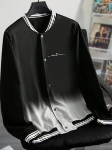 Manfinity Homme Men's Casual Loose Fit Letter & Striped Print Long Sleeve Baseball Jacket For Spring & Autumn - Black and White - View 5