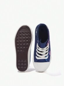 Fashionable High-Top Map Print Vulcanized Canvas Shoes For Kids, Versatile For All Seasons And Casual Styles