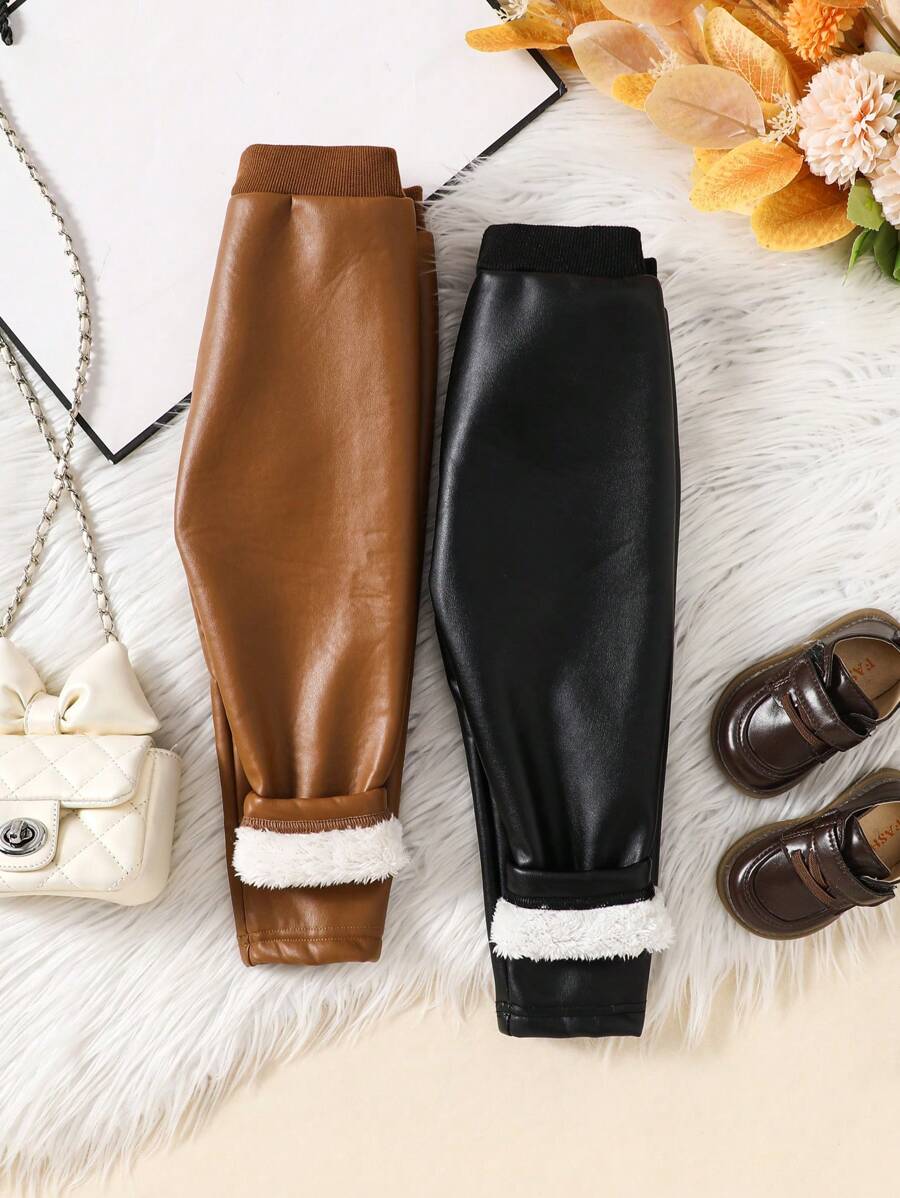 2 件装女婴直筒休闲时尚个性酷炫机车风时尚裤