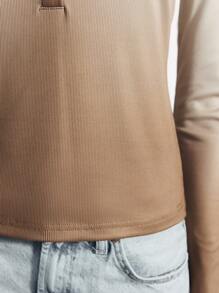Maija Women's Ombre Button-Up Long Sleeve Casual T-Shirt For Spring And Summer - Brown - View 7