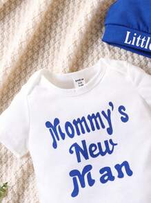 SHEIN Playful Pals 男婴可爱字母印花连帽连身衣（含裤子），春夏