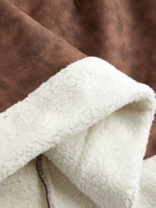 SHEIN MOD 女士冬季扎染拼接仿羊毛时尚短裙 - 駝色 - 查看 4