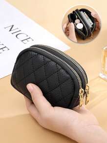 PU Mini Coin Student Double-Layer Zipper Card Bag Women Fashionable Wallet Quilted Rhinestone Lattice Small Storage Bag For Student Business Casual School Supplies Teacher Gifts Back To School Birthday Gifts Mom Gifts For Women Wallet Purse Wallet Small Wallet - Multicolor - View 6
