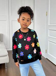 SHEIN 年轻女孩圆领宽松休闲碎花卫衣 - 彩色 - 查看 6