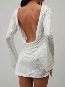 Aloruh 女士夏季性感舞会晚宴闪光截角华丽亮片夜总会派对闪亮水钻首饰女士紧身裹身迷你连衣裙 - 白色 - 查看 1