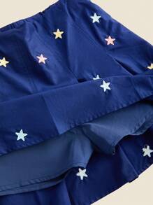 Maija Kids Maija Kids Young Girls Blue Star Embroidered Pleated Woven A-Line Skirt, Casual College Style For Everyday Wear, Autumn/Winter - Blue - View 9