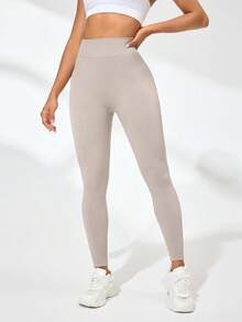 Quần legging thể hình lưng cao màu trơn dành cho nữ - màu nâu - Xem 4