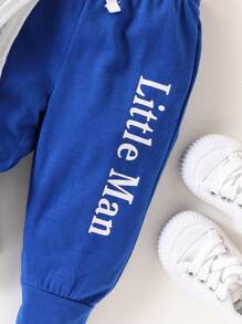 SHEIN Playful Pals 男婴可爱字母印花连帽连身衣（含裤子），春夏