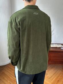 Claim Dot Men's Button-Down Long Sleeve Solid Color Casual Loose Daily Shirt - Green - View 2