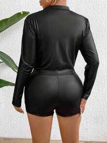 Allurite Set de 2 piese pentru femei, primăvară, vară, cu fermoar și pantaloni scurți - Negru - Vizualizare 2