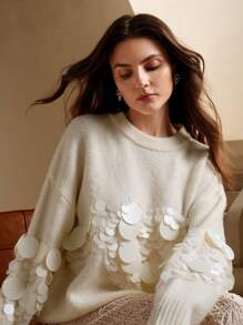 Anewsta Handmade Beaded & Sequined Delicate Pullover Sweater