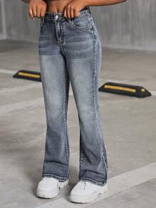 SHEIN Tween Girls Y2K Retro Washed High Waist Cat Whisker Washed Flare Leg Jeans,Tween Girl Fall Clothes Back To School Streetwear Outfits