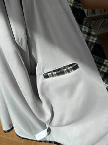 Manfinity Homme Jaket & Pakaian Luar Pria Berkerudung dengan Tali Serut dan Kancing, Motif Kotak-kotak - MultiWarna - View 6