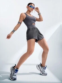 Innovista 运动收腹提臀连体衣、女式网球服、瑜伽服、健身服、骑行服、氨纶镂空连体衣、灰色连体衣、带可拆卸罩杯、女式连体裤、连体裤、女式网球服 - 深灰色 - 查看 9