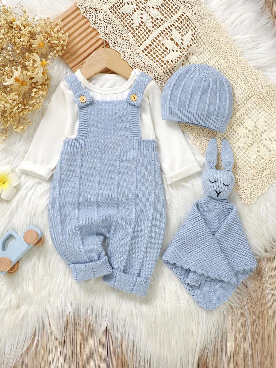 Peto de punto de unicolor informal para bebé niña para otoño e invierno - Celeste - Ver 1