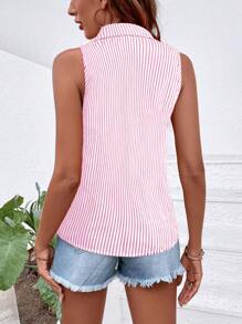 Calvaya Women's Summer Casual Sleeveless Stripe Loose Shirt