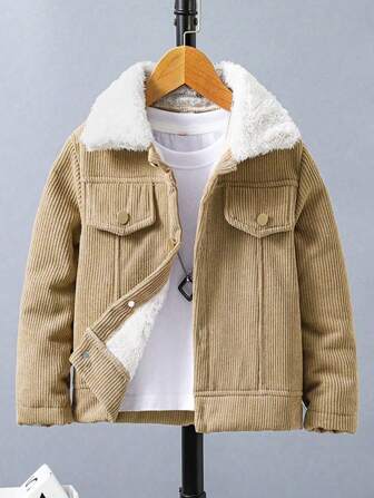 SHEIN 青少年男孩保暖休闲长袖羊毛开衫外套