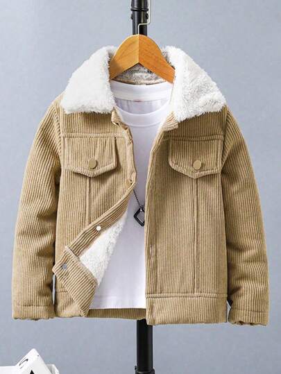 SHEIN Tween Boy Varm Casual Långärmad Fleece Cardigan Ytterkläder