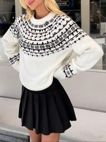 EURMUSE Knitwear Sweater With Fairisle Pattern And Embellishment - Black and White - View 8