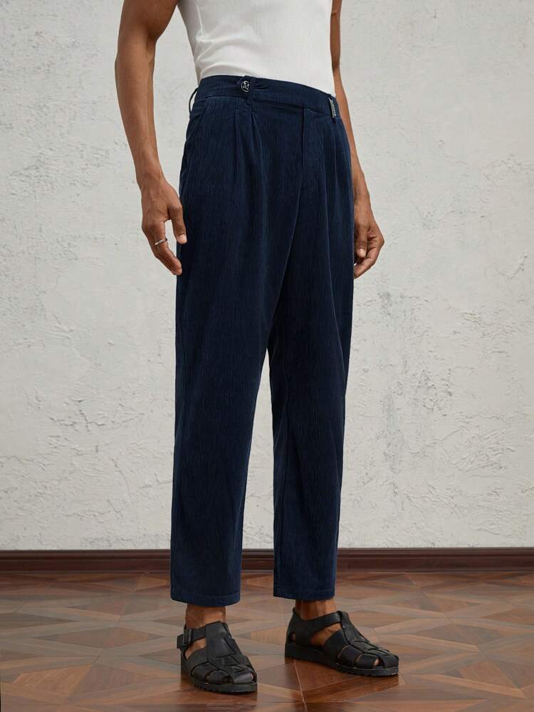 Men's Slim Fit Casual Tapered Pants, Knitted Mid-Waist Design For Daily Wear