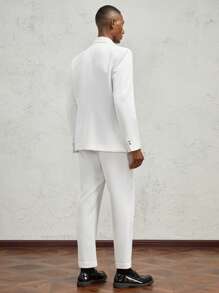 AKNOTIC Formal 2pcs Men Slim-Fit Casual Suit Set For Office Wear - White - View 9