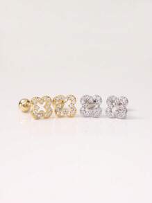 1/2 Pairs Hypoallergenic 925 Sterling Silver Four Leaf Clover Stud Earrings Set, Threaded Ball Ear Bone Stud Earrings, For Women And Girls Daily Wear, With Gift Box - Multicolor - View 4