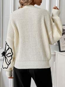 Chiquease 休闲百搭印花针织圆领毛衣，秋冬季 - 杏色 - 查看 2