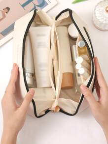 1 PIEZA Bolsa de almacenamiento multifuncional, bolso de maquillaje de PU, bolso de maquillaje organizador de gran capacidad para viaje, vacaciones, vuelta al colegio, regalo de Navidad, estilo bohemio