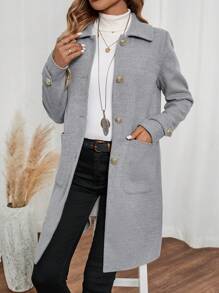 EMERY ROSE Damski płaszcz w jednolitym kolorze z kołnierzem typu stójka i długim rękawem, zdobiony metalowymi guzikami, na jesień/zimę