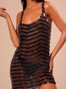 MUSERA 重磅链条迷你假日派对连衣裙，伊比沙岛装扮，假日，夜店装扮，夏季，假日 - 黑色 - 查看 5