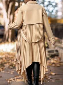 Celure Plus Size Casual Lace-Up Waist Asymmetrical Hem Long Trench Coat Fall Cloth For Women