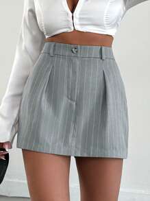 EURMUSE White Striped Mini Grey Short Skirt